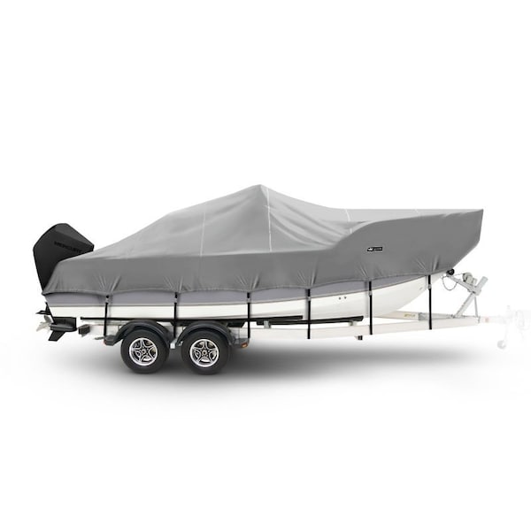 Eevelle Boat Cover V HULL FISHING Center Console, High Bow Rails, Outboard 19ft 6in L 96in W Charcoal SFVCCR1996B-CHL - main